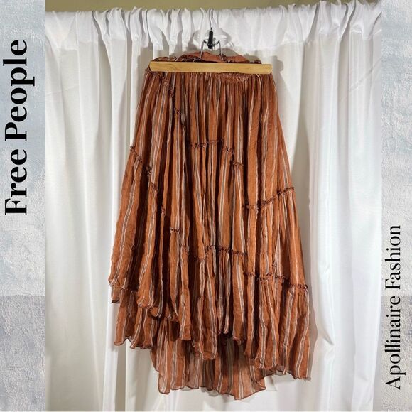 Free People Ember Terracotta Pleated Maxi Skirt Size SP New - Picture 5 of 7